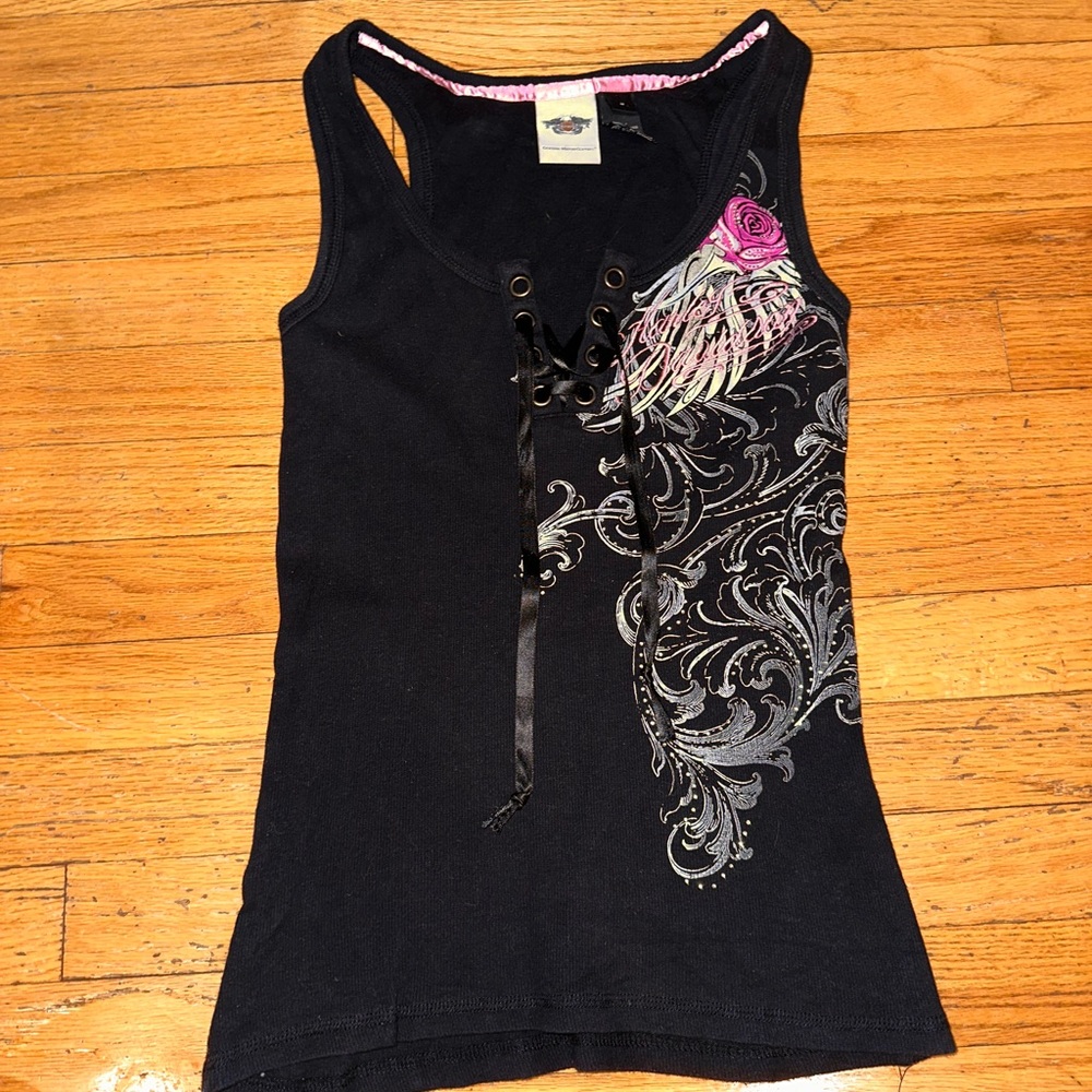 Harley-Davidson Black Sleeveless Top with Pink Accents